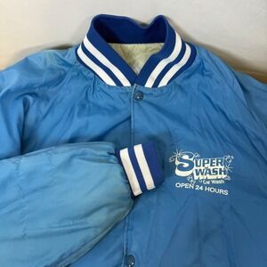 ASW Jackets Super Wash Car Wash Bomber Jacket Blue Quilted Lined Snap‎ Front USA